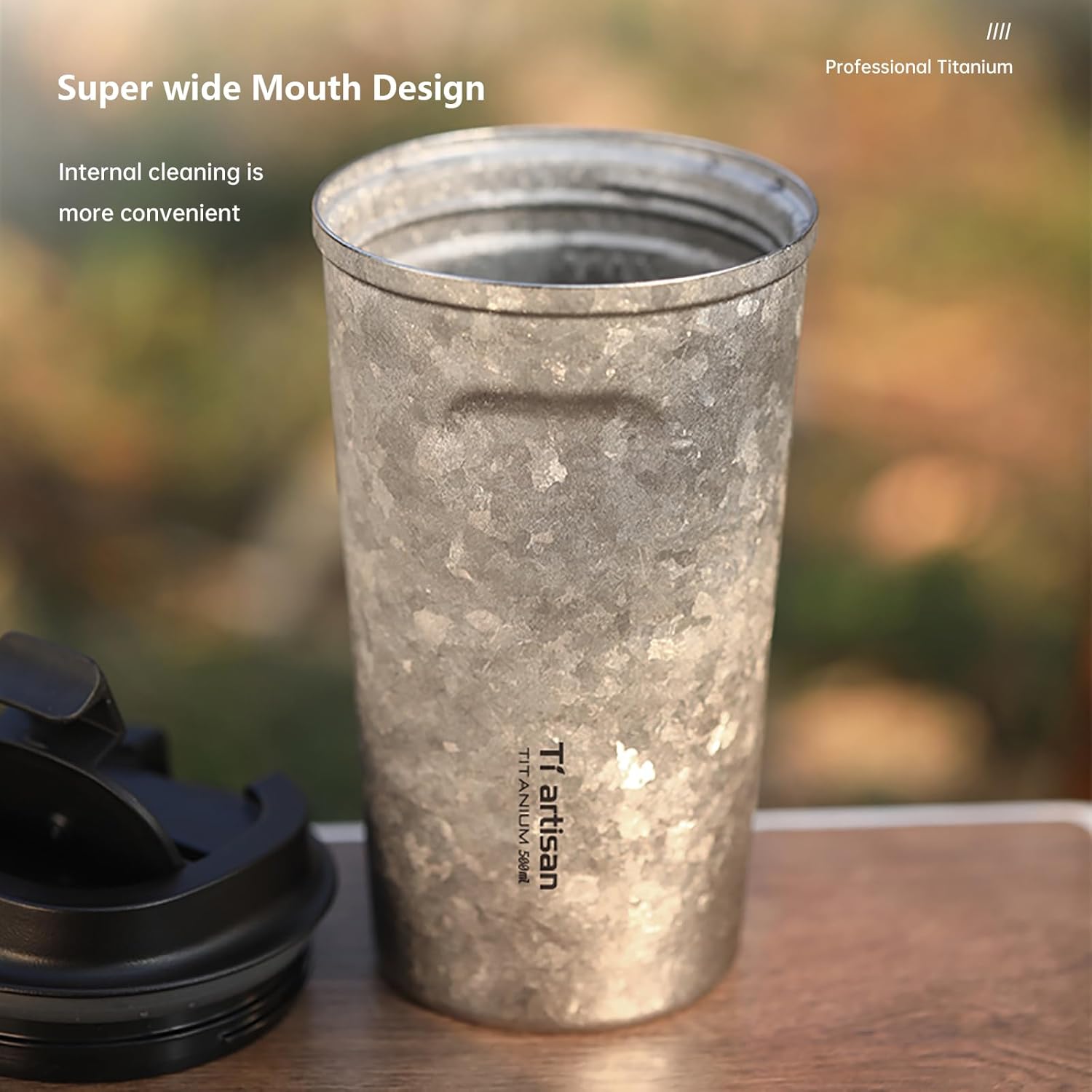 Titanium Water Bottle Coffee Cups Titanium Insulated Water Bottle Wide Mouth Titanium Cup Easy To Clean Leakproof & Packable for Travel & Sports 16.91fl oz (500ml) - Image 4