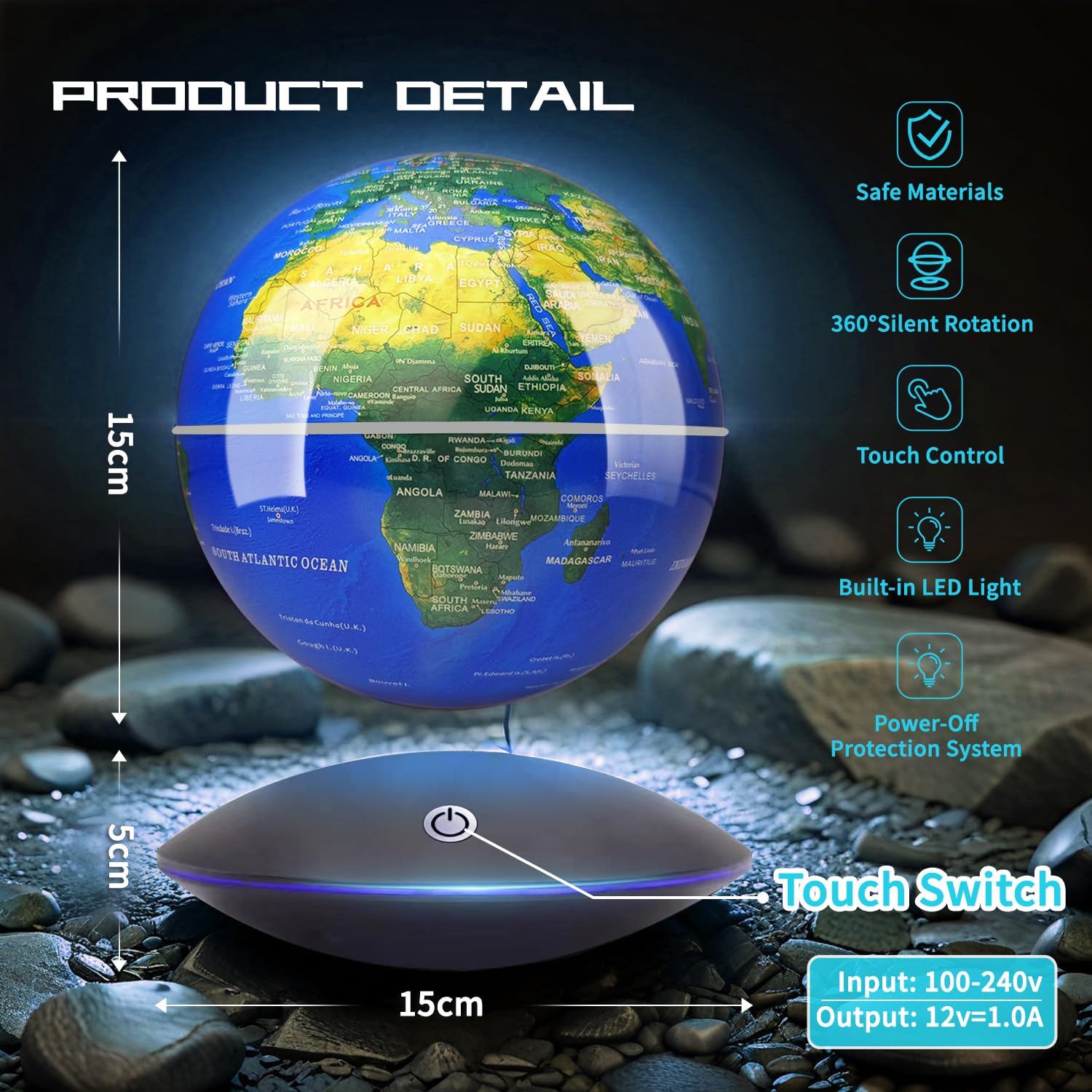 Globo levitante magnético con luz led, 360 giratorio globo flotante mapa del mundo para la pantalla de la oficina en casa, regalo de tecnología fresca para hombres padre y niñas