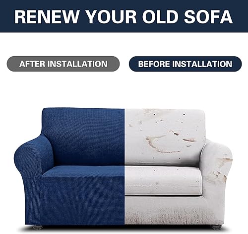 Vista 163 de Cupuamon Fundas elásticas para sofá de 3 cojines, funda protectora de muebles con parte inferior elástica de tela jacquard a cuadros pequeños