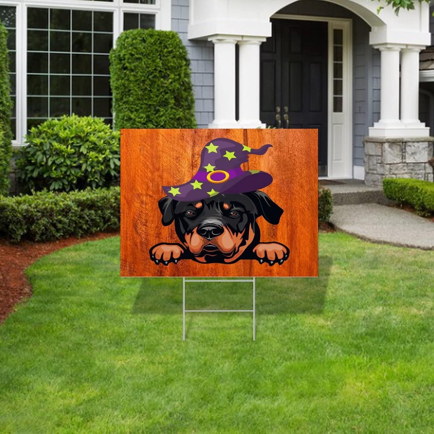 Dog Rustic Halloween Decorations Personalized Yard Signs Halloween Rottweiler Wearing Witch Hat Yard Sign 2-Sided Heavy Duty Rust with Free H Stake Party Decorations Open House Birthday Decorations MADE IN USA 18x24 Inch