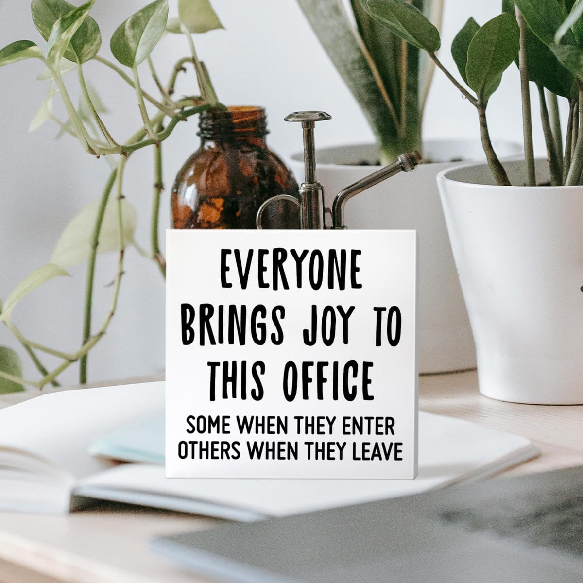 Funny Office Desk Decor Wooden Sign, Funny Office Decoration for Work Women Men, Gifts for Coworker Colleague Boss, Everyone Bring Joys to This Office image 5