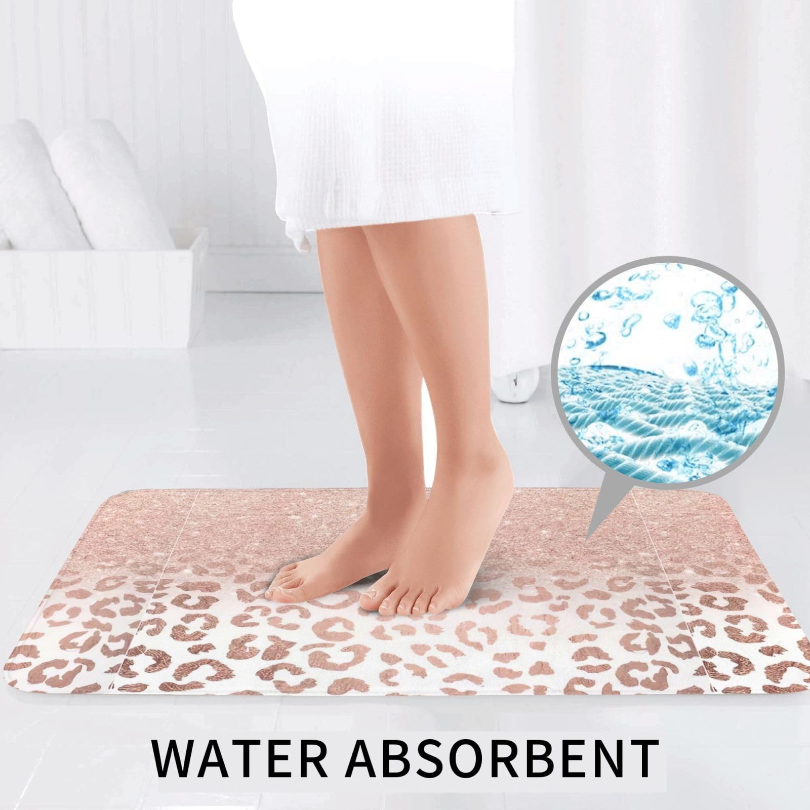 BREAUX Tapis de sol antidérapant imprimé pailleté or rose, tapis de douche antidérapant salle de bain 3 pièces