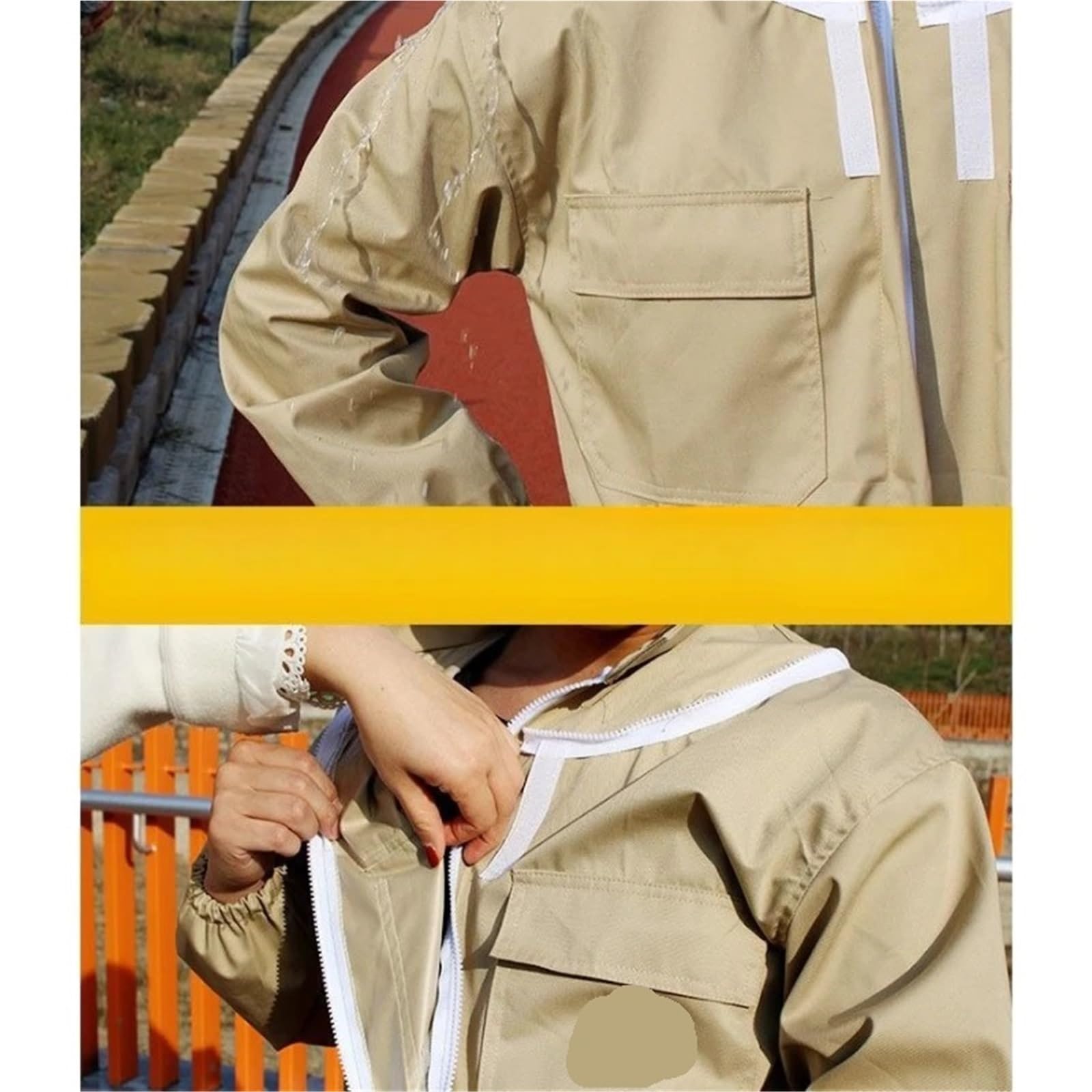 Traje de apicultor Profesional 1 juego completo de ropa protectora transpirable, impermeable y anti-abejas for apicultura captura abejas(Khaki,150-165CM)