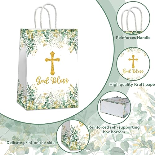Miniatura 3 de Bolsas de regalo de bautismo, bolsas de papel con texto en inglés "God Bless Treat", bolsas de regalo religiosas para niños y niñas, baby shower,