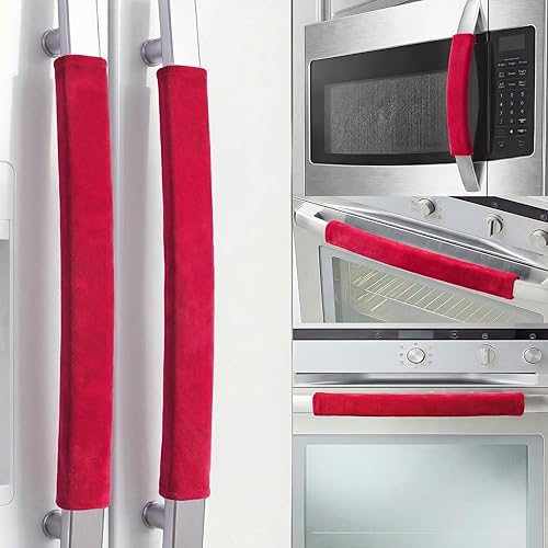 5 fundas para manijas de puerta de refrigerador, decoraciones de terciopelo rojo navideño que mantienen el electrodoméstico limpio