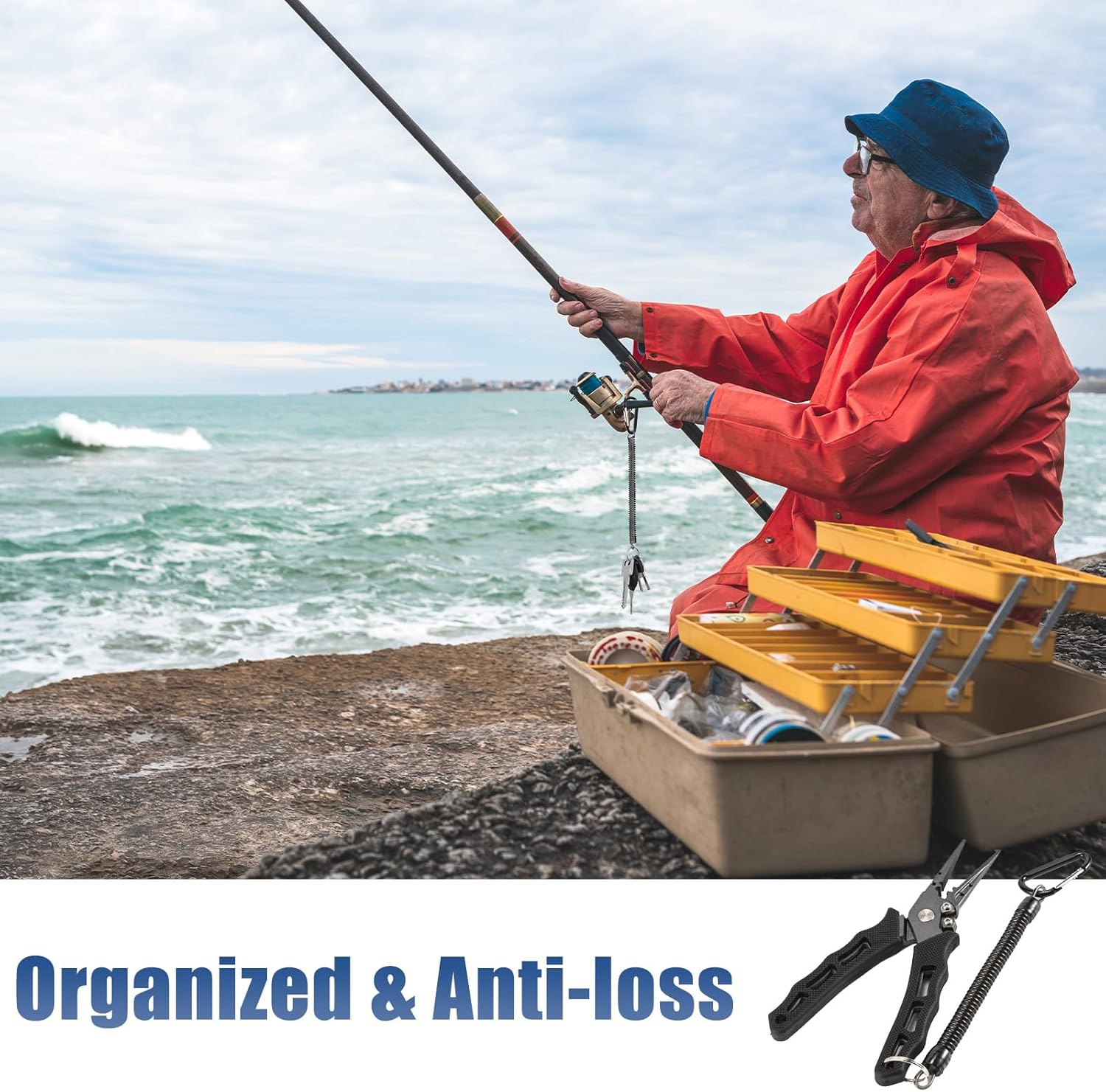 6 PCS Black Fishing Lanyards, Heavy Duty Retractable Coiled Lanyard Spring Coil Cord Keychain, Fishing Tool Tether Steel Wire Coiled Lanyard with Keychain for Pliers Boating Kayak Pliers Boating - Image 5