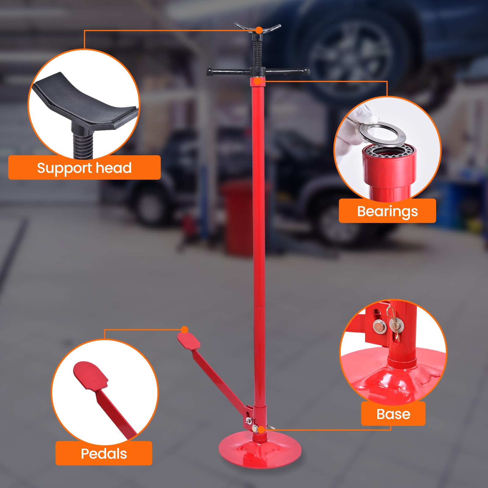 Werkstattstütze Getriebeheber 750 kg | Höhenverstellbare Getriebestütze 133–200 cm | Mechanische Unterstellstütze mit Schraubspindel | Runde Stahlbasis 30 cm | Für KFZ-Werkstatt und Fahrzeugwartung