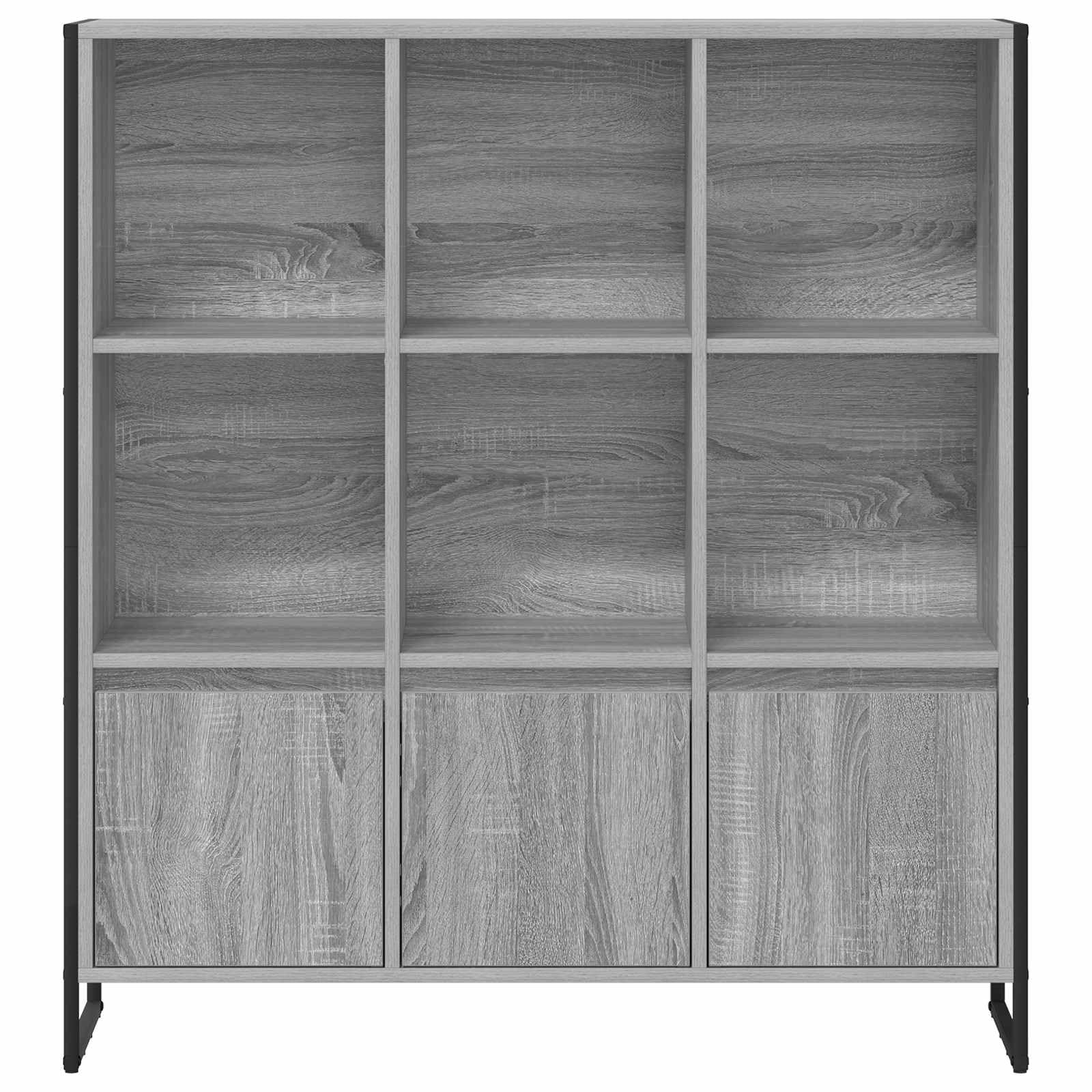 Regał na książki Sonoma szary materiał drewnopochodny, 99,5 x 30 x 108 cm, z 18 przegródkami i 6 drzwiami, nowoczesny regał do salonu, trwały, uniwersalny, do biura i studia