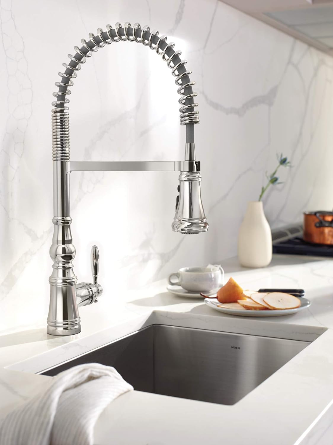 70% Off Discount Moen S73104 Weymouth One-Handle Spring Pulldown Kitchen Faucet with Power Boost, Chrome