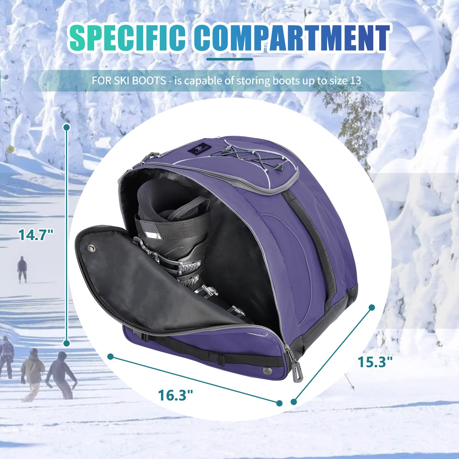 ZOUNICH Bolsa para Botas de Esquí 55L, Mochila Resistente al Agua con Compartimento para Casco