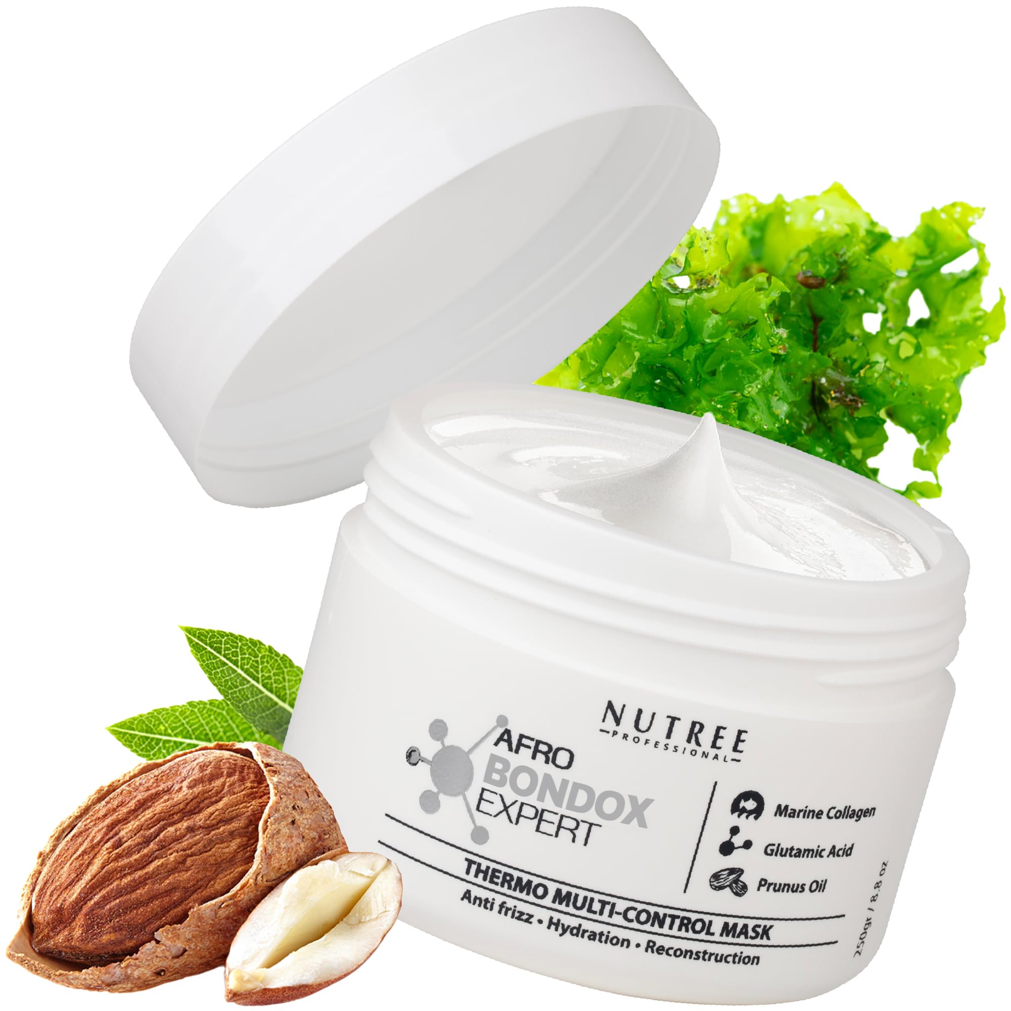 AFRO EXPERT Extra Strong Hair BRAZILIAN for ALL hair types, especially for Afro 4A 4B 4C - Marine Collagen, Almond, Olive, Shea Oils - Formaldehyde-Free Hair Repair Thermal Hair Mask (Afro 8.8 oz)