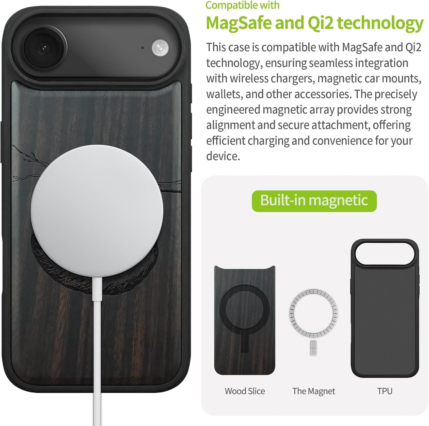 Carveit Magnetic Wooden Case for iPhone Air Case, Wood Artisan Engraved & Soft TPU Shockproof Cover, Compatible with MagSafe 17 Air Wireless Chargers (Hanging Sloth) Blackwood