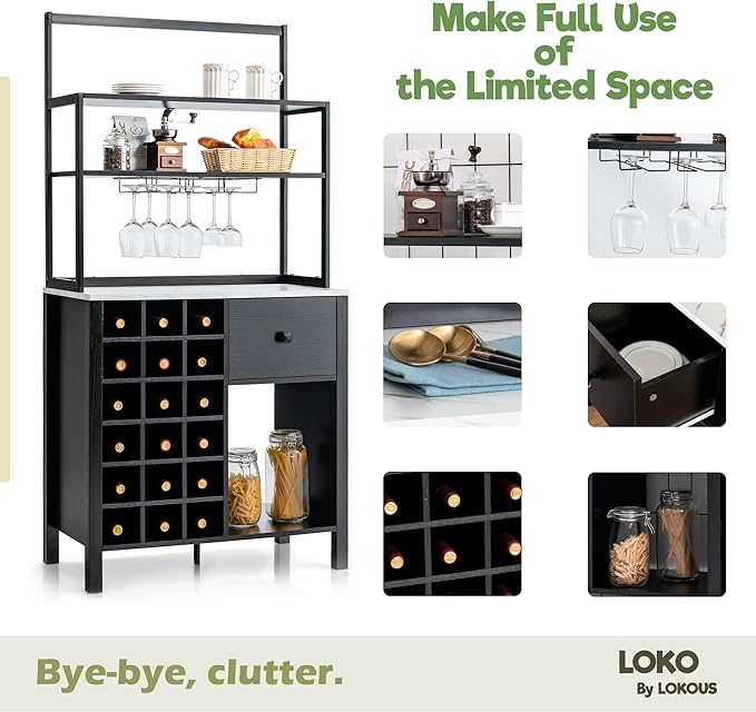 Gabinete Bar LOKO, Alacena para Vino con Portavasos Desmontable, Negro miniatura 5