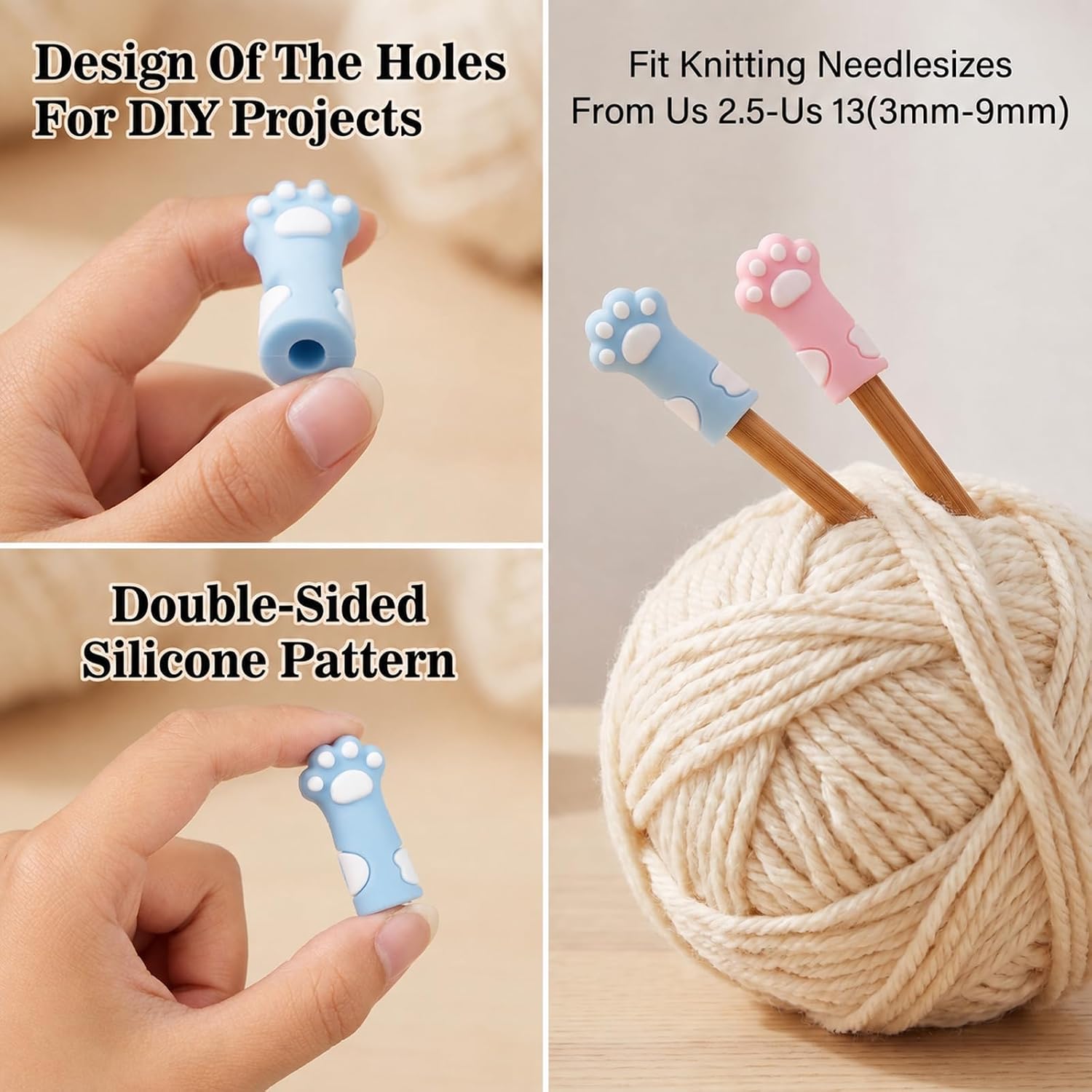 6 PCS Cat Paw Knitting Needles Stoppers, Knitting Needle Point Protectors