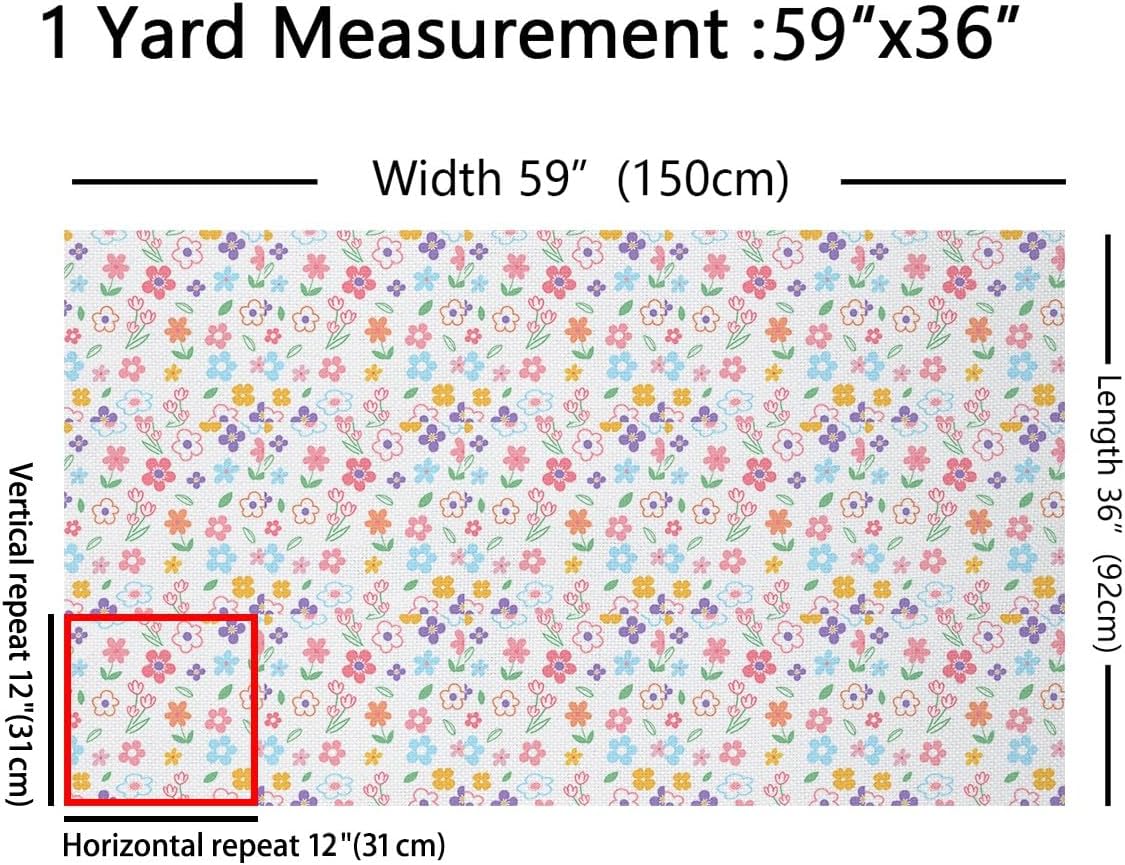 Cute Flower Outdoor Fabric by The Yard,Leaves Print for Women Craft Lover,Kids Cartoon Kawaii Floral Upholstery Fabric for Quilting Sewing Supplies,3 Yards,108" L x 59" W