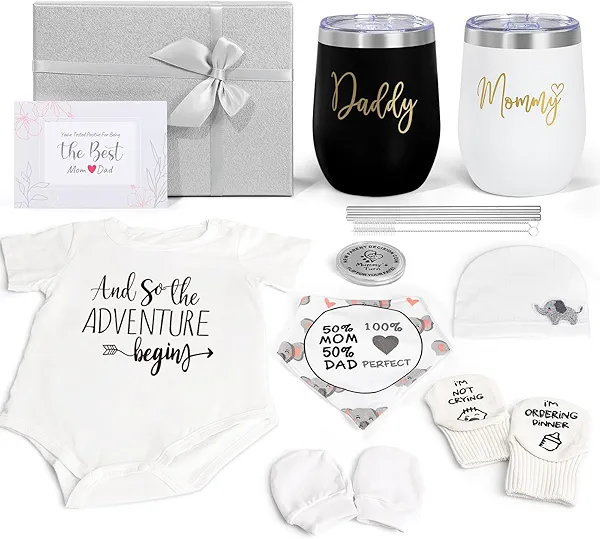 New Mom Gifts for Women, Top Pregnancy Gifts for New Parents Gender Reveal Gifts with Mom and Dad Tumbler Set for First Time Moms, Expecting Parents to Be, Gender Reveal, Baby Shower… (Grey)