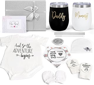 New Mom Gifts for Women, Top Pregnancy Gifts for New Parents Gender Reveal Gifts with Mom and Dad Tumbler Set for First Time Moms, Expecting Parents to Be, Gender Reveal, Baby Shower… (Grey)
