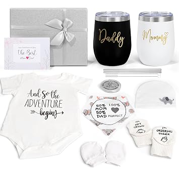 New Mom Gifts for Women, Top Pregnancy Gifts for New Parents Gender Reveal Gifts with Mom and Dad Tumbler Set for First Time Moms, Expecting Parents to Be, Gender Reveal, Baby Shower... Grey