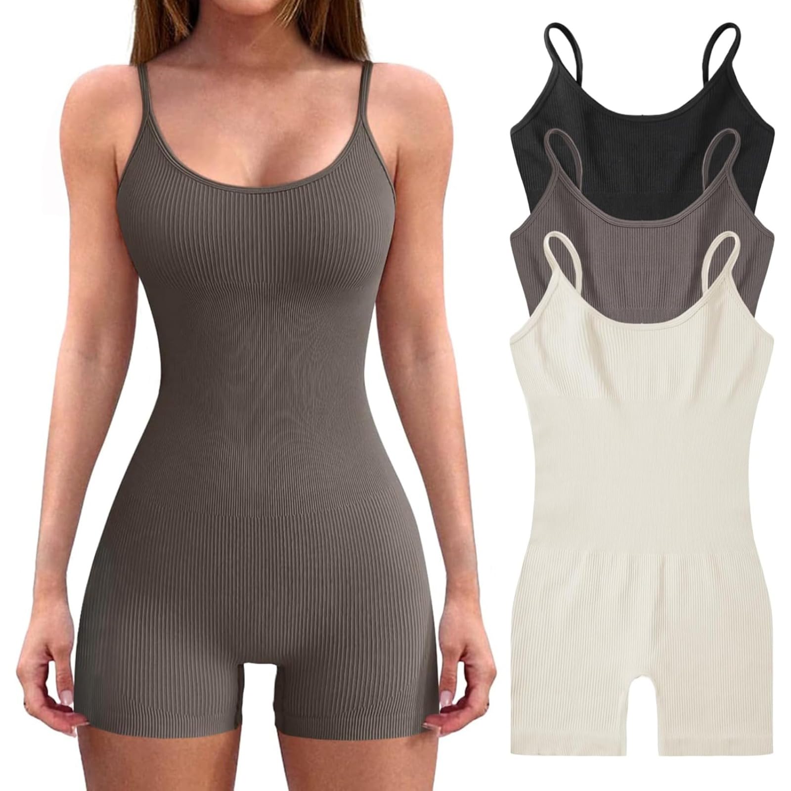 KIRYU Body de 3 piezas para mujer, para yoga, entrenamiento, enterizo, de una pieza, acanalado, sin mangas, entallado, pantalones cortos