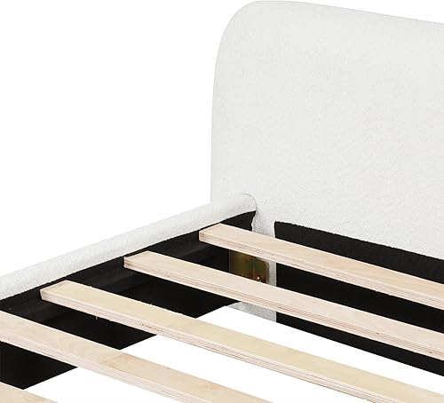 Miniatura 5 de Cama de plataforma tapizada en forma de curva con cabecera curva, marco de cama de madera tamaño Queen para niños y adultos, muebles de dormitorio,