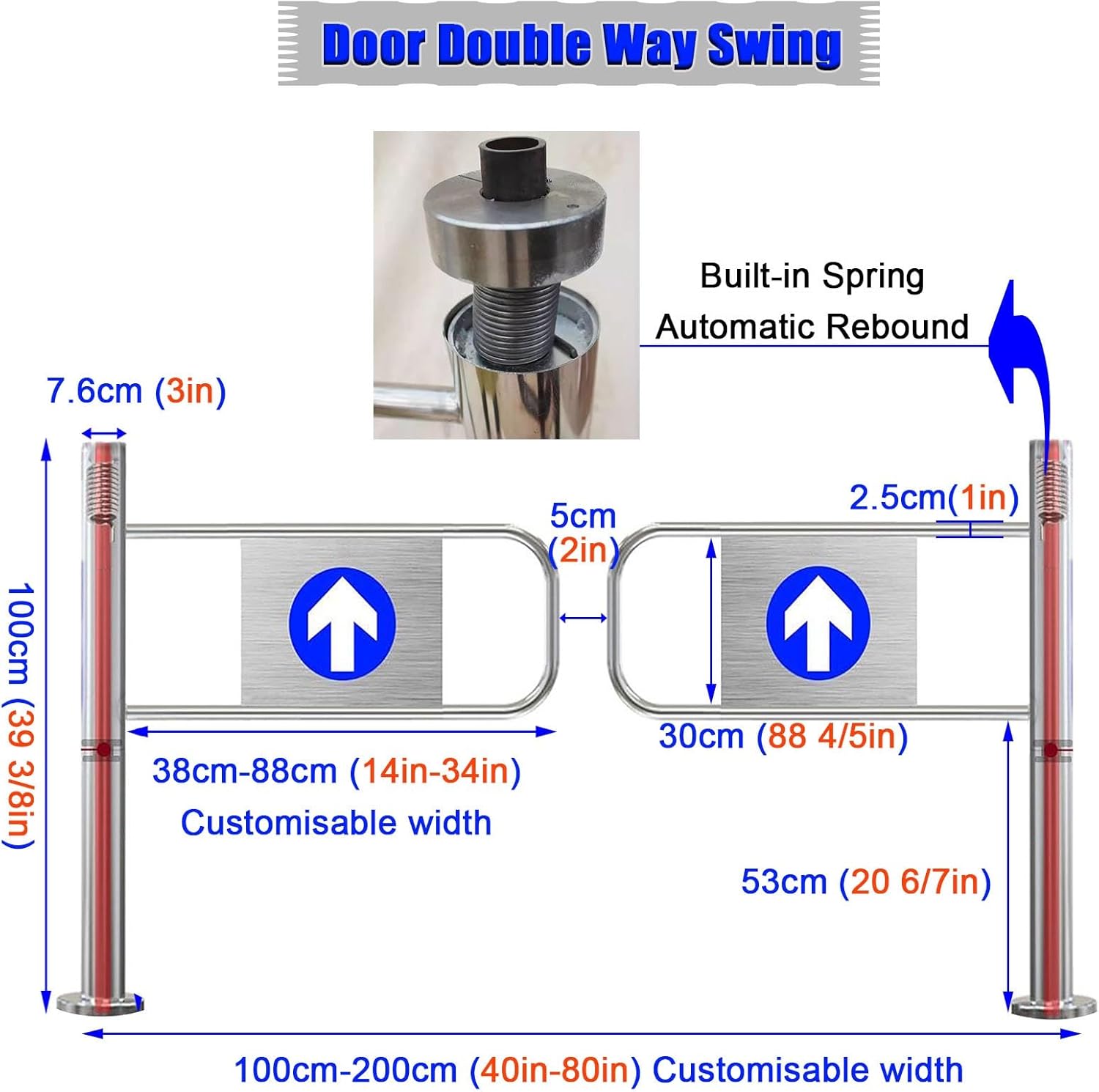 Automatic Swing Gate, 90° Open, Spring-Loaded Closure, Stainless Steel One-Way Entrance/Exit Door, Half Waist Design (79 x 40 in) for Secure Access
