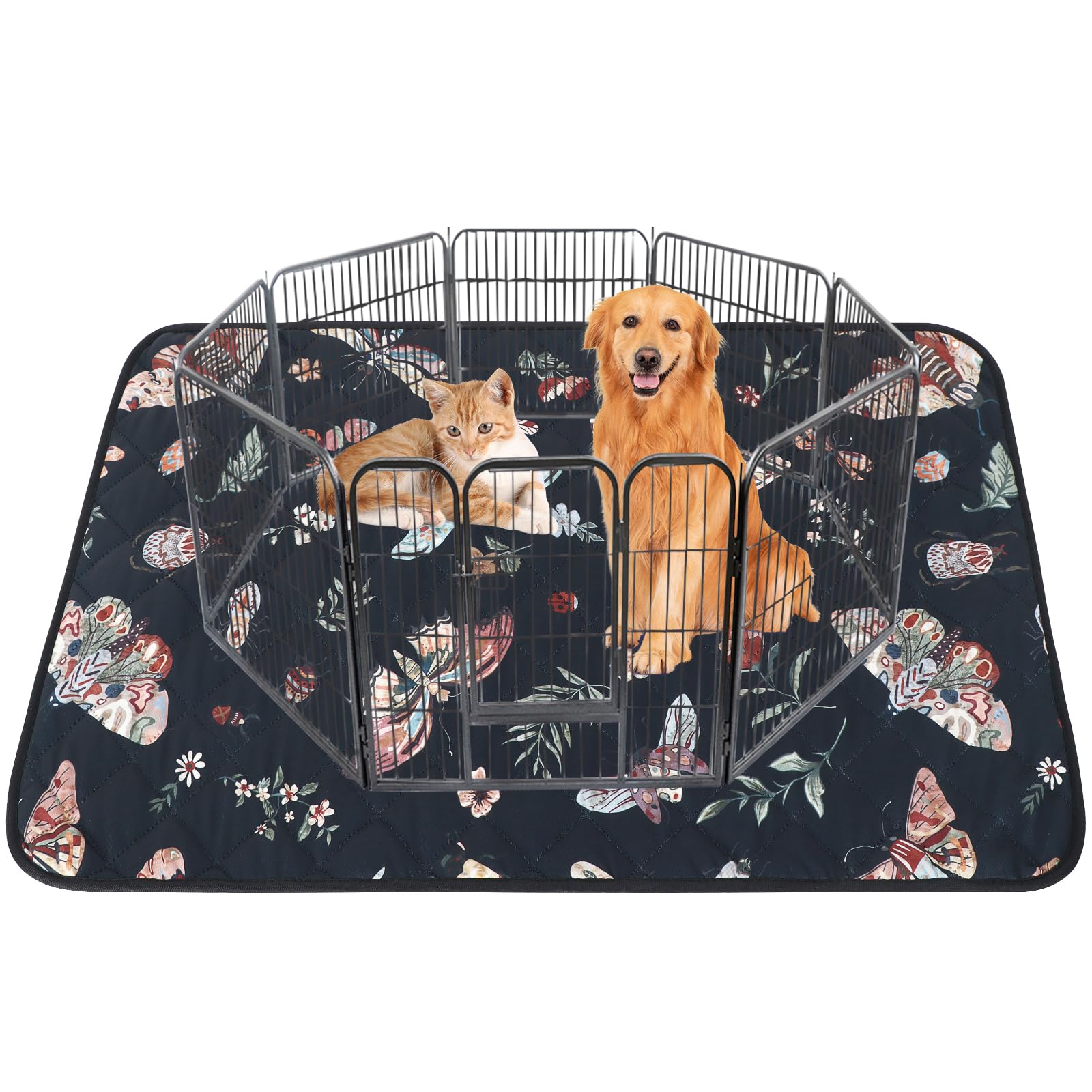 IEUUMLER Washable Pee Pads for Dogs, 1 Pack Insect Pattern Reusable Waterproof Puppy Potty Pads, Non-Slip Absorbent Pet Training Pads for Playpen