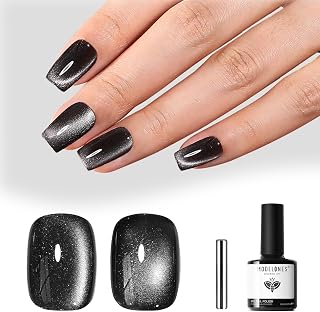 modelones Cat Eye Gel Nail Polish, 15 ML Holographic Glitter Shimmer Translucent Sheer Color Black Polish Magnetic Nail Polish with Magnet Soak Off Led Nail Art Gel DIY Salon Gift