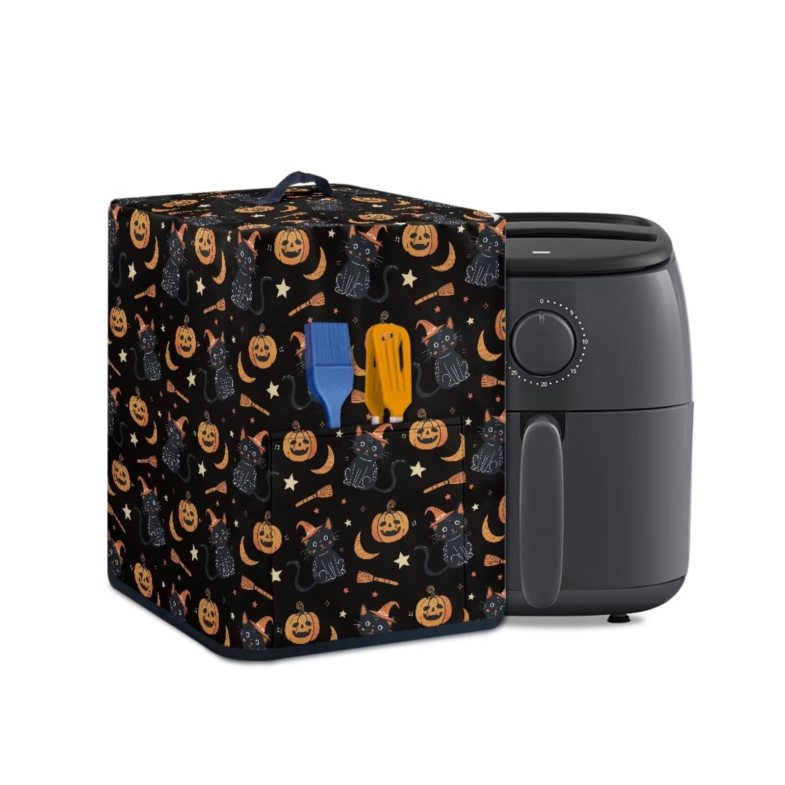 Black Cat Kitchen Appliance Covers Halloween Print Air Fryer Cover with Pocket Cool Halloween Appliance Cover for Most