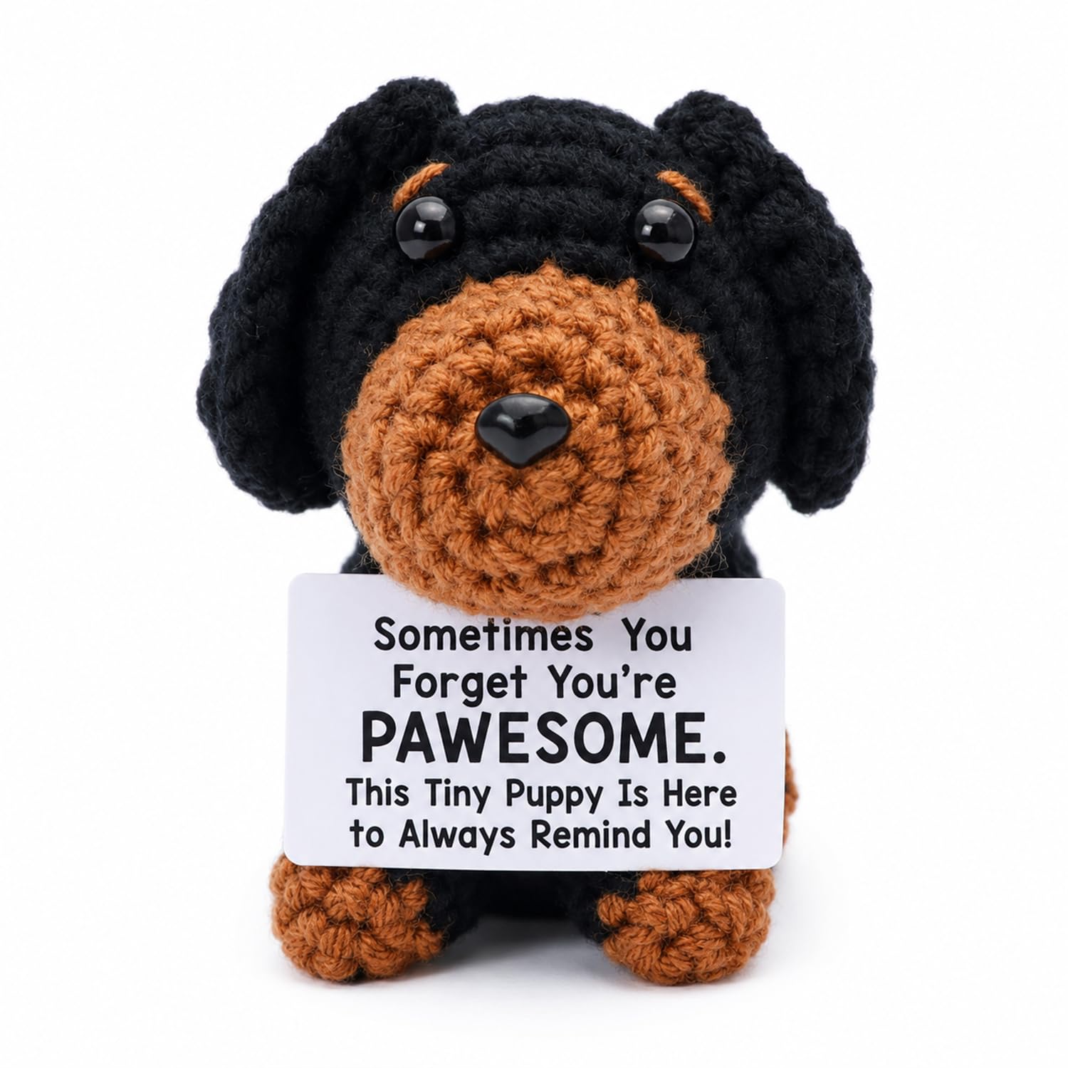 Xenovate Positive Crochet Animals - Handmade Emotional Support Crochet Dog with Cards, Thoughtful Gifts for Men Women, Cute Dog Gifts for Birthday Party Home Office Decoration