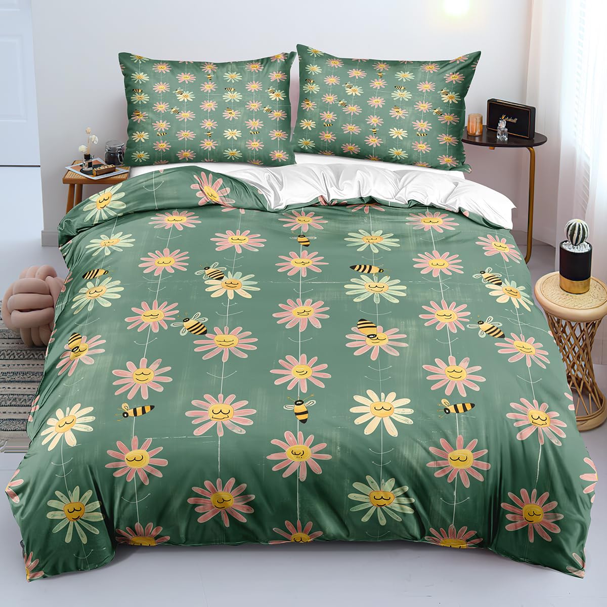 Housse de couette fleurs roses style jardin champêtre pour une chambre de fille douce