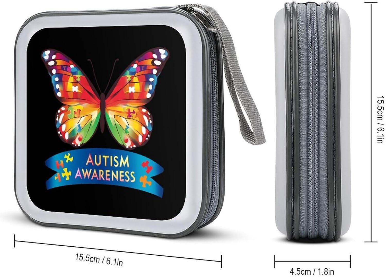 Autisms Awareness Puzzles Butterflies Protective CD Case Storage Rack 40 Capacity DVD Holder Organizer Car Travel