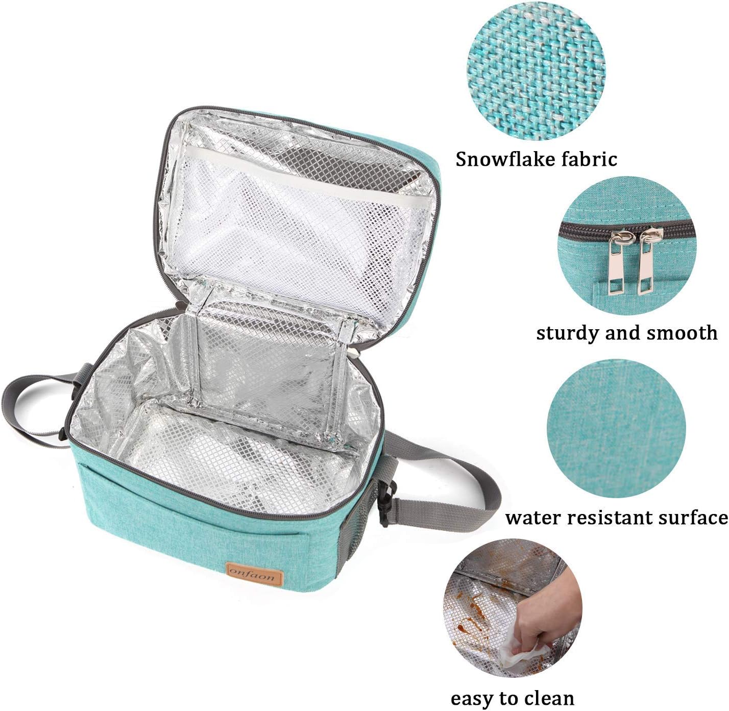 ONFAON Lunch Bag for Men/Women, Insulated Reusable Lunch Box Leakproof Cooler Tote Bag Freezable with Adjustable Shoulder Strap for Office Work Picnic Beach(Cyan) image 4