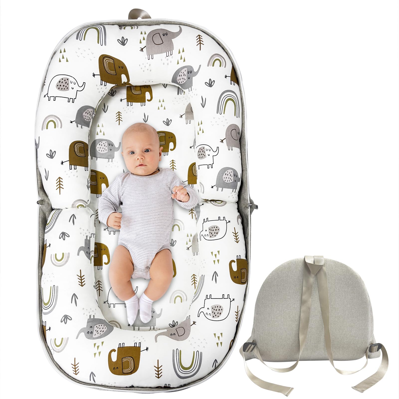 Baby Lounger, Foldable Portable Infant Lounger, Baby Nest Cover, Suitable for 0-24 Months Newborn Baby Lounger,Home Travel Dual-Purpose Baby Nest (White)