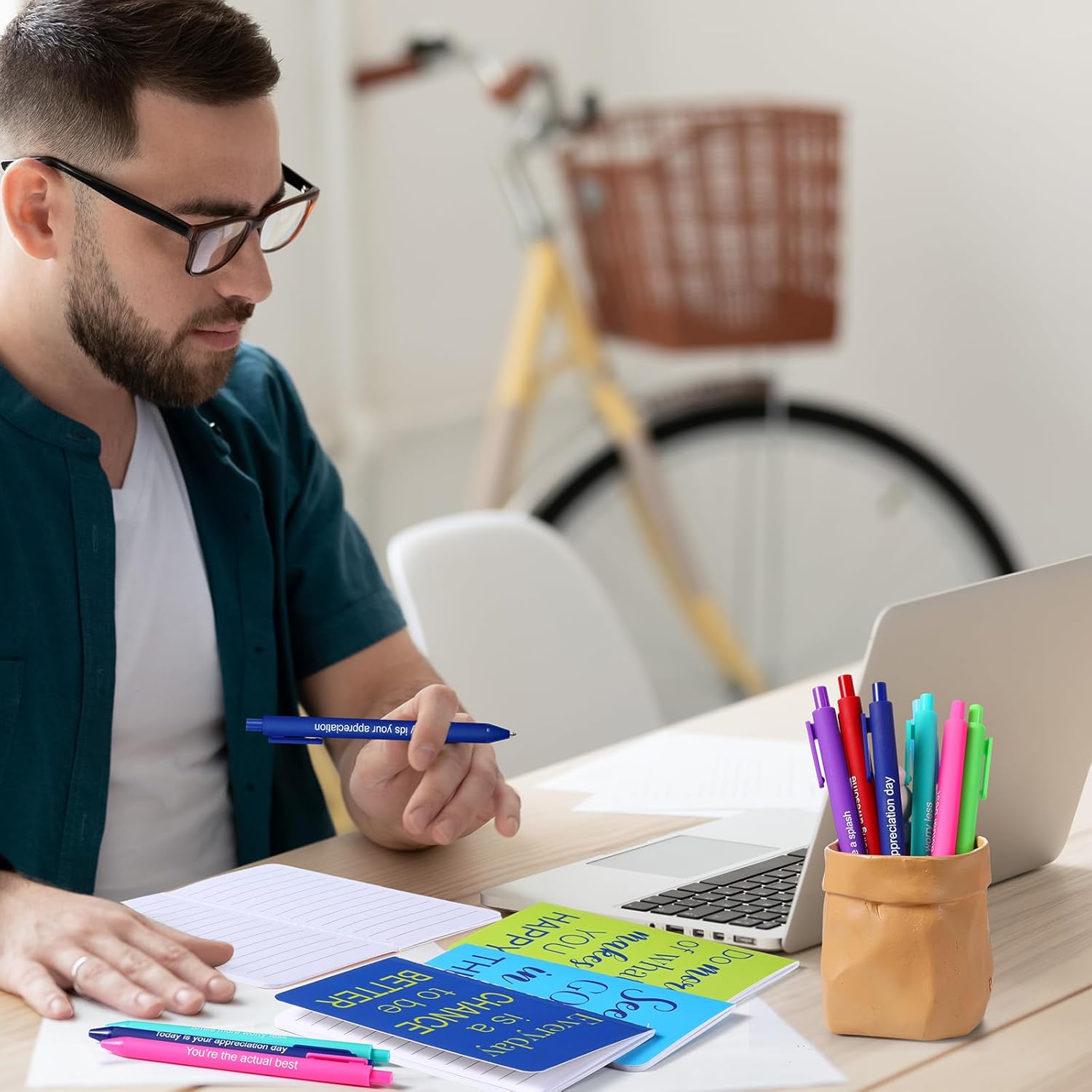 Funrous 32 Pcs Motivational Quote Pens Inspirational Notepads Mini Journal with Ballpoint Pen Small Notebooks Gift Set for Men Women Coworkers, Adult Party Favors Christmas Prizes Gift(Stylish) - Image 5