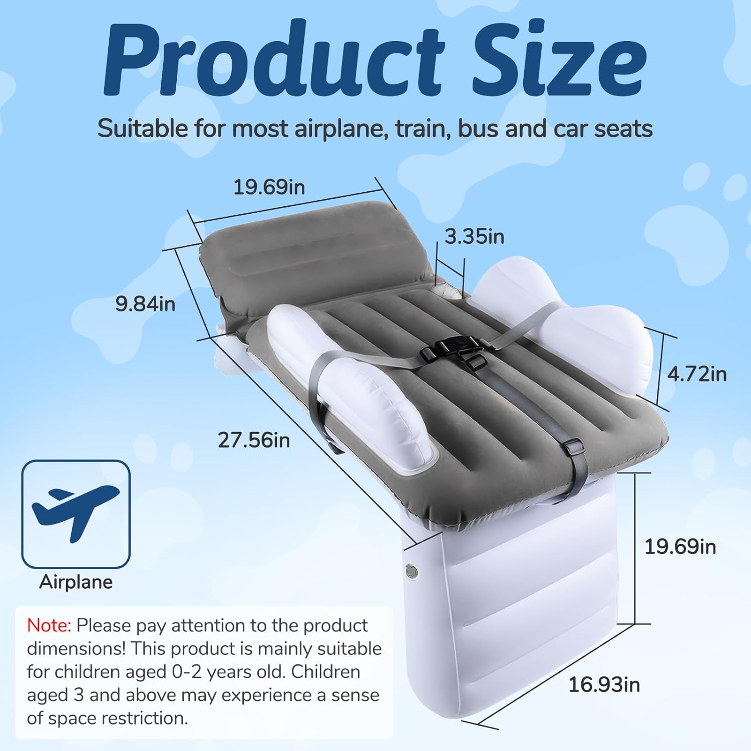 Omzer Inflatable Toddler Airplane Bed: Large Airplane Seat Extender for Kids with Cup Holder & Seat Belt - Portable Baby Travel Bed with Travel Bag & Hand Pump