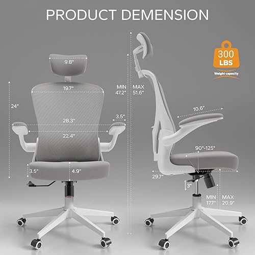 Miniatura 2 de Silla de escritorio ergonómica con capacidad de 300 libras, reposacabezas ajustable, soporte lumbar y respaldo de malla transpirable, perfecta para