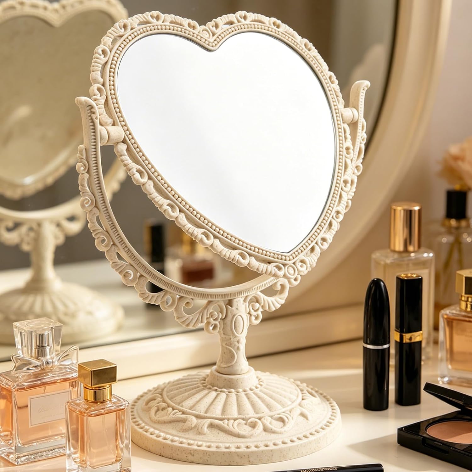 Vintage Heart Shaped Mirror Desktop Makeup Mirror image 5