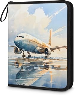 Airplane Airport 4 Pocket Card Binder Holds 400 Cards Trading Card with Sleeves & Zipper Card Storage Organizer for MTG, TCG, Sports & Game Cards