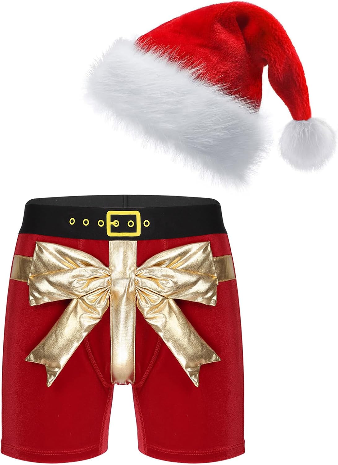 Oyolan Christmas Holiday Mens Boxer Shorts Hilarious Gag Gifts Funny Novelty Boxer Briefs with Hat