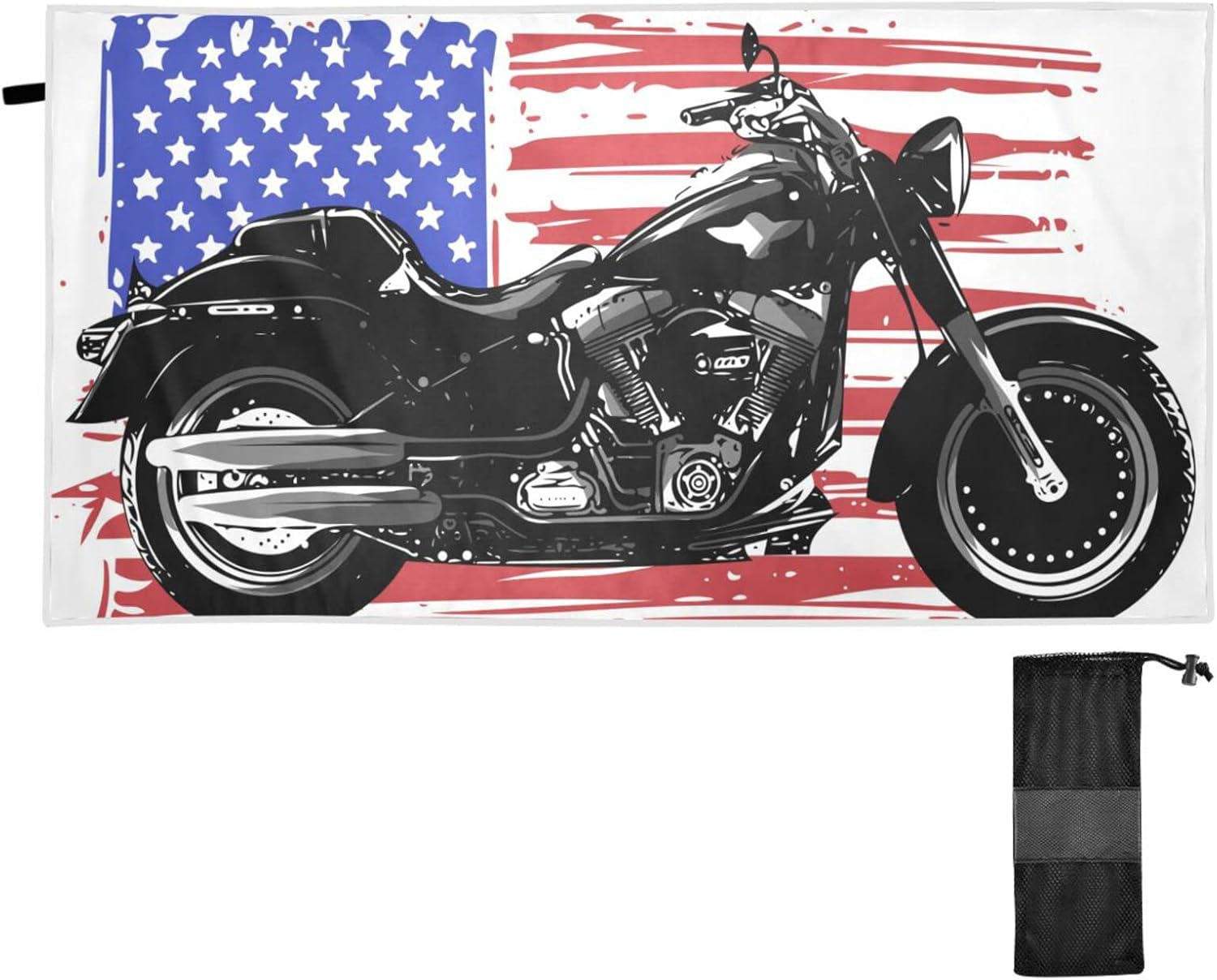 susiyo Beach Towel, 31x71 inch Oversized Vintage Motorcycle American Flag Quick Dry Towels for Beach Bath Pool Gym