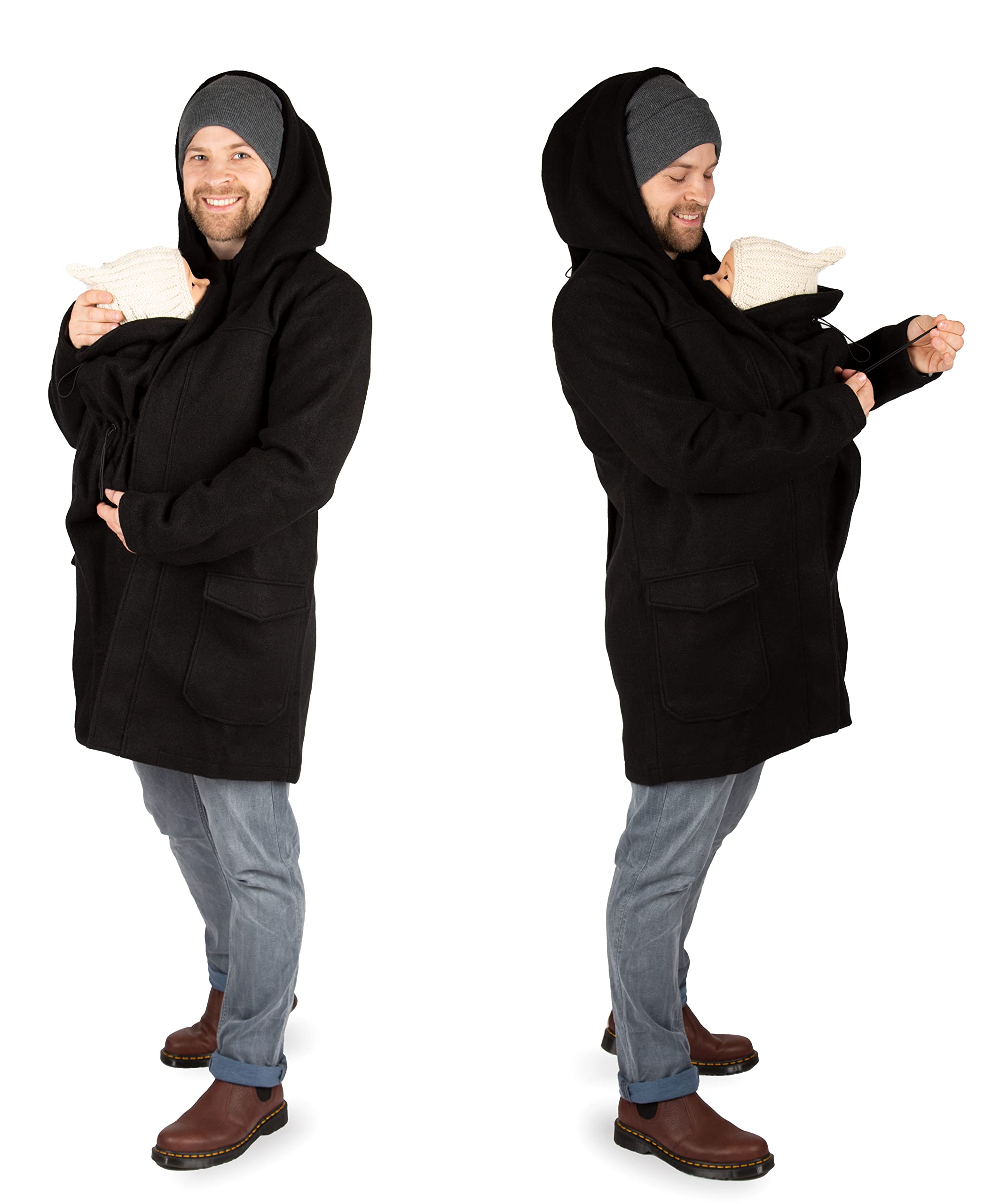 Viva la Mama - Warmer Tragemantel für Männer zum Vorn- und Hintentragen - PAVO - schwarz
