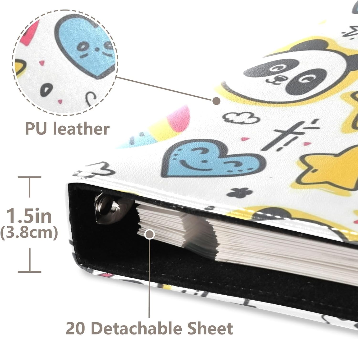 JIPONI Cute Panda Large Photo Album, DIY Leather Cover Scrapbook Albums for 4x6 5x7 6x8 Pictures, Self Adhesive Memory Book for Wedding, Baby, Family