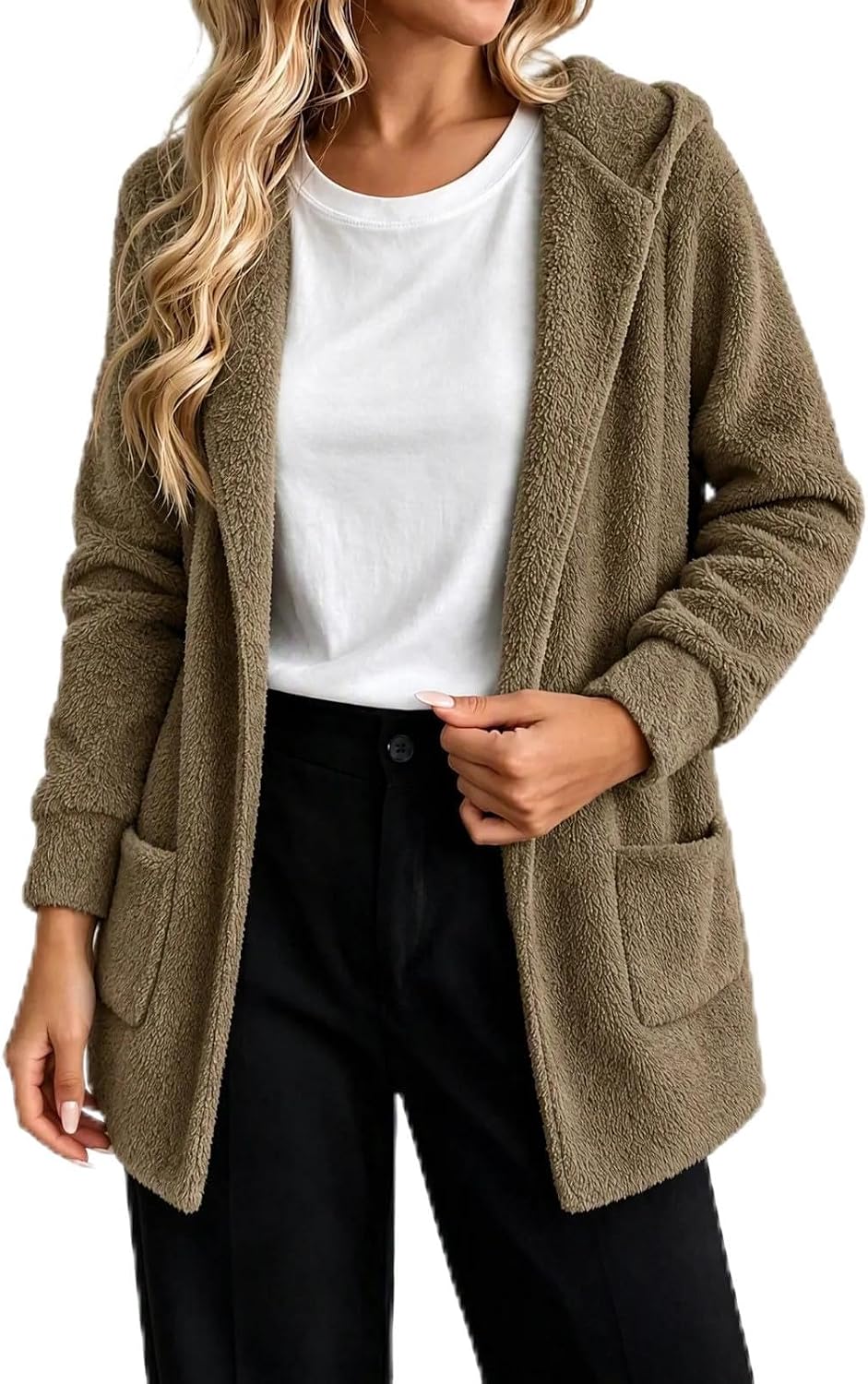 Women's Fuzzy Fleece Cardigans Open Front Fluffy Coats Outerwears