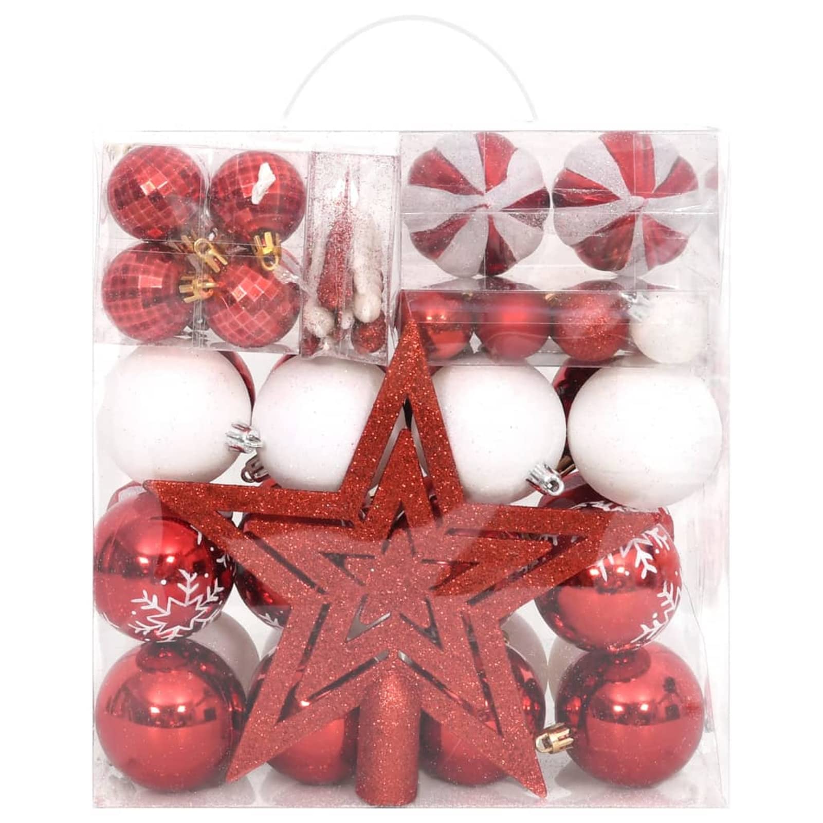 Homgoday Ensemble de Boules de Noël 64 pièce Rouge et Blanc Boules de Sapin de Noël, Ensemble de Boules de Sapin de Noël Ornements pour Décoration Arbre de Noël