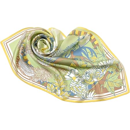 Amazon Y ドットワイ 横浜 スカーフ 高級 シルク 100 日本製 大判 正方形 絹 100 狼 ウルフ 鳥 フクロウ モチーフ フレンチ ロマネスク ケベック ラフィネグリーン グリーン 緑 ブラウン 茶 スカーフ 通販