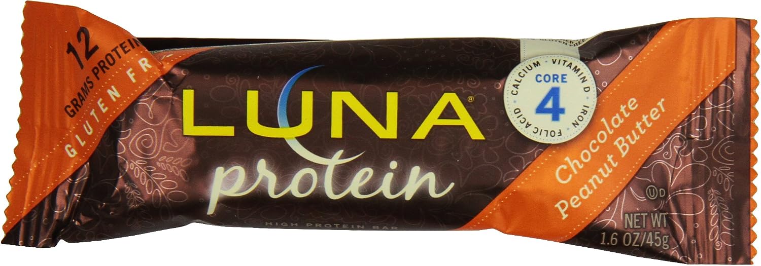 LUNA PROTEIN - Gluten Free Protein Bars - Chocolate Peanut Butter - 8g of protein - Non-GMO - Plant-Based Wholesome Snacking - On the Go Snacks (1.59 Ounce Snack Bars, 12 Count)