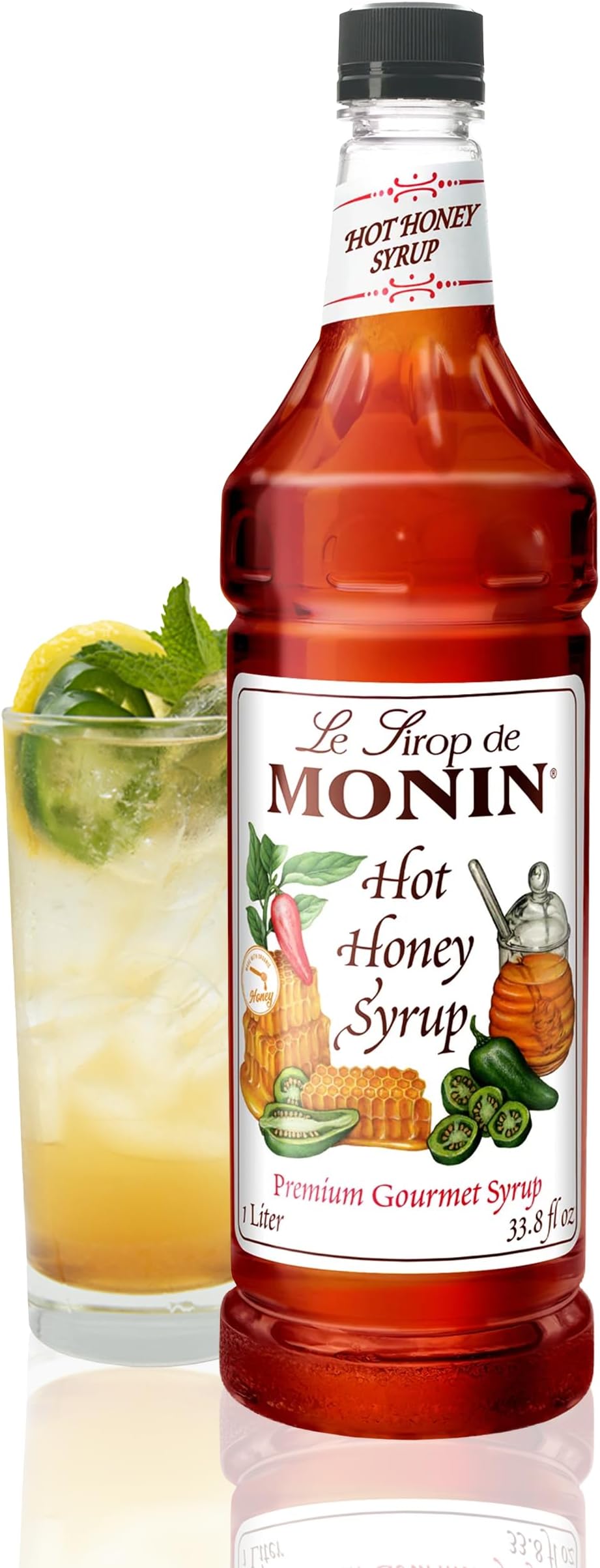 Monin - Hot Honey Syrup, Robust Sweet & Spicy Flavors, Great for Lemonades, Teas, Cocktails, Culinary Recipes, & More, No Artificial Sweeteners, Gluten-Free, Non-GMO, Clean Label (1 Liter)