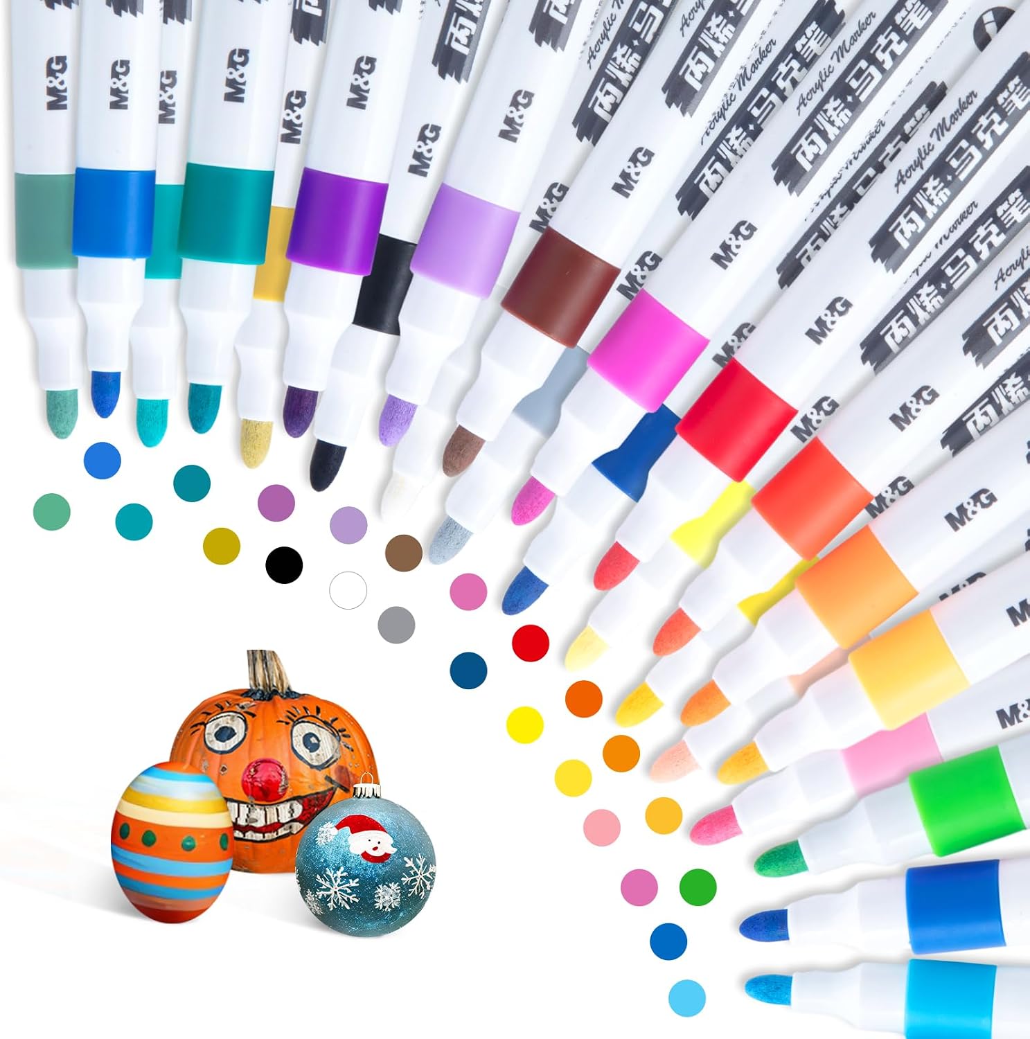 M&G 24 Colors Acrylic Paint Pens Markers Stocking Stuffers, Paint Pens for Art & Craft Supplies, Eggs, Rock, Fabric, Wood, Coloring Books - for Stocking Stuffers, Artist Gifts