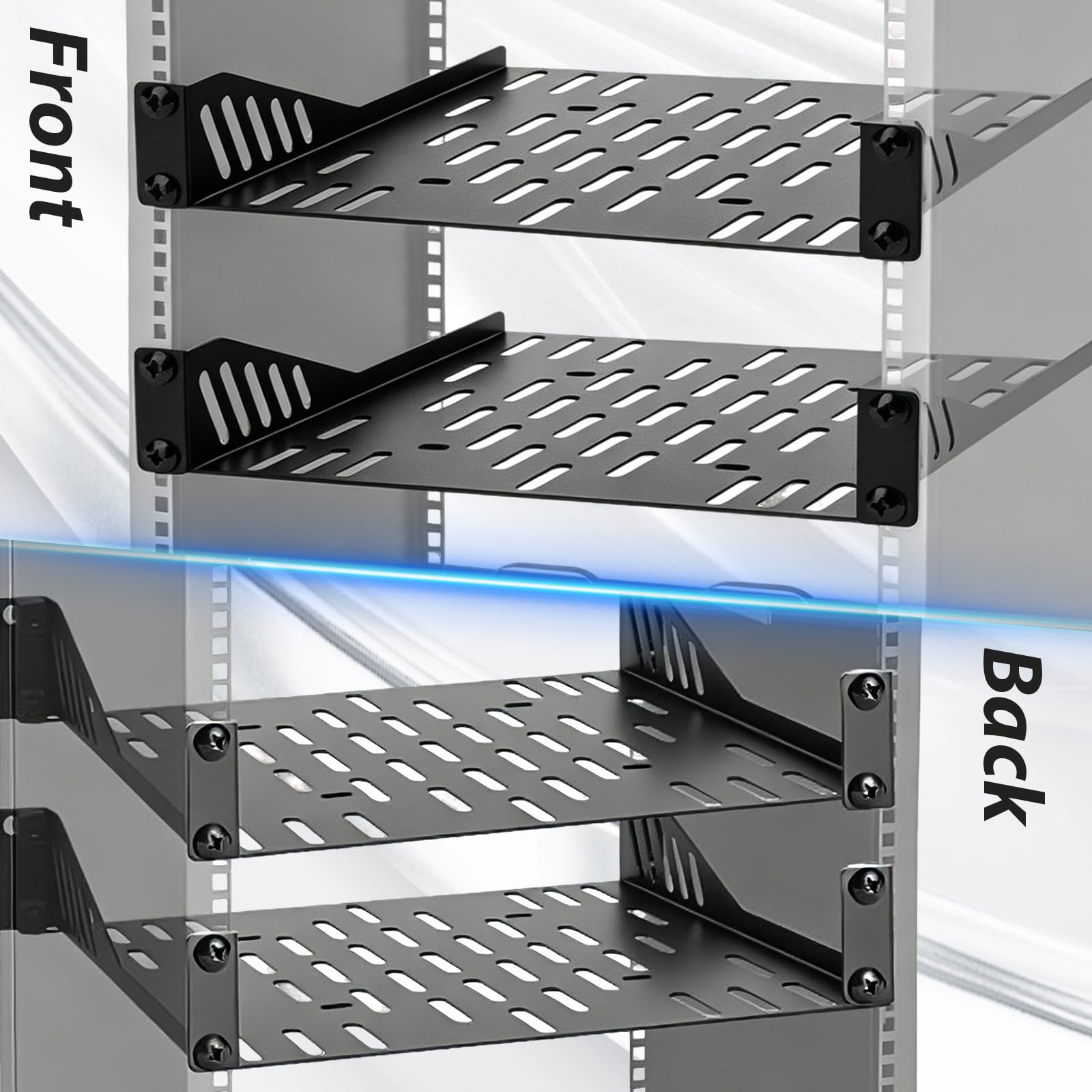 Lot de 2 étagères pour serveur 1U - Fond de rack 10" 1HE - Plancher en acier ventilé - Profondeur de 200 mm - Pour armoire serveur de 10" et armoires réseau DeskPi Rack Mate T1/T0 - Accessoires de