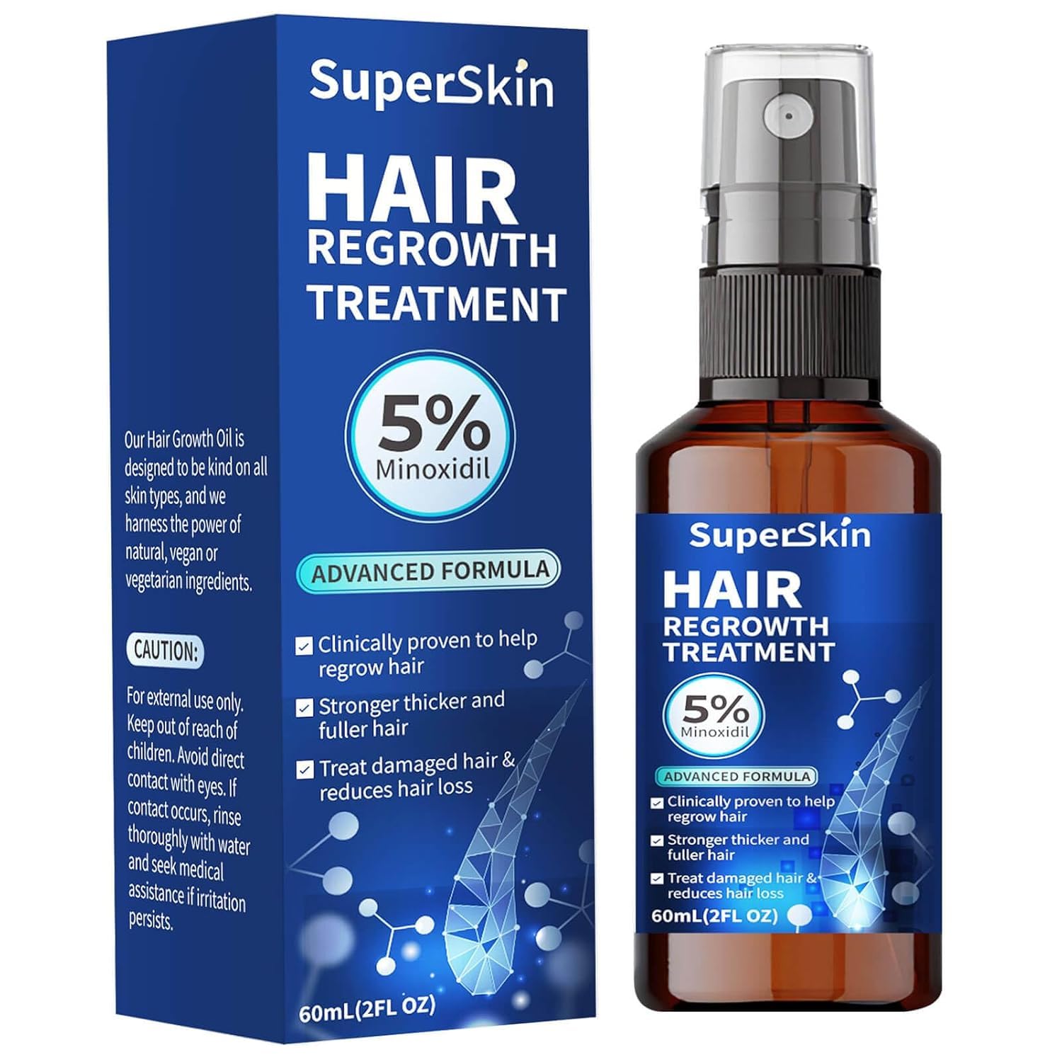 5% Minoxidil Hair Growth Serum For Men and Women 60Ml Hair Regrowth Treatment Spray For Stronger Thicker Longer Hair Help to Stop Thinning and loss hair 1 Month supply